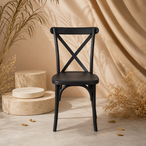 Silla Minimalista de Resina con Respaldo Cruzado, Negra, Resistente, Ajustable, Muebles Industriales Modernos para Hotel, Comedor al Aire Libre - Product Image 1