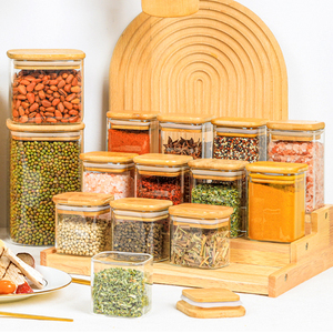 Pot à épices carré en verre moderne le plus vendu avec couvercle en bambou, récipient de stockage alimentaire pour la cuisine domestique et les fêtes - Product Image 6