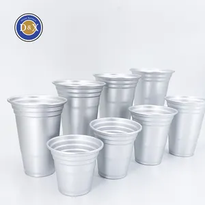 Custom Colored Party Cup Promotional Disposable Aluminum Drinking Cup Beer Metal Tumbler Reusable Aluminum Cup