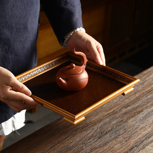 Bamboo Woven Tea Tray Japanese Retro Style Lacquer Dry Brewing <b>Table</b> Handmade Tea Serving Tray For Tea Set Accessories - Product Image 2