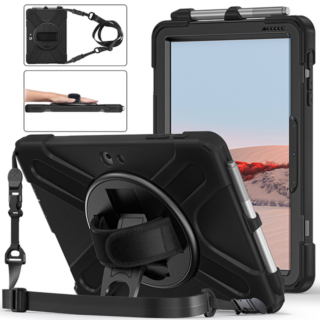 For Microsoft Surface Go 1 2 3 4 Universal Silicone Rugged Rotating Stand Hand Strap Carrying Belt Pencil Holder Tablet Case