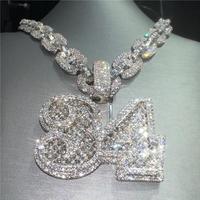 Pendentif personnalisé en moissanite VVS taille baguette, testée au diamant, style Iced Out, numéro 34, avec chaîne maille cubaine