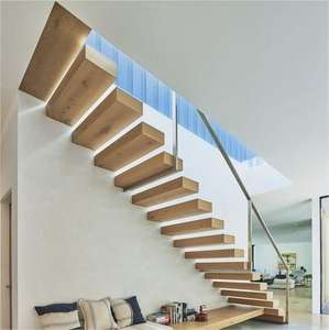 Escaliers flottants préfabriqués d'intérieur <span class=keywords><strong>Escalier</strong></span> en marbre massif/bois avec limon invisible Matériau en verre et fer en acier inoxydable - Product Image 3