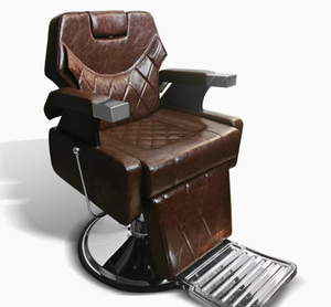 Fauteuil de barbier en similicuir marron avec hauteur réglable et repose-pieds, design industriel, mobilier de salon - Product Image 2