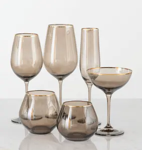 Besta wholesale DDP Lead Free banquet smoke sprayed drinking Wine Glass cup set with 24k gold rim