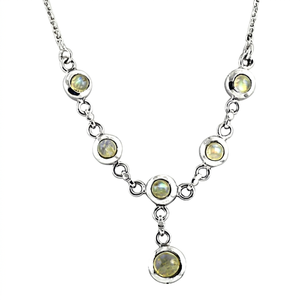 Stainless Steel <b>Opal</b> Pendant <b>Necklace</b> Bezel Set Round Stones Classic Style Silver Plated Link Chain Unisex Everyday Wear - Product Image 3