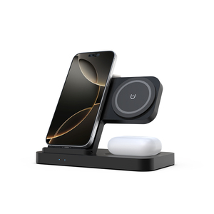 Station de charge sans fil 3 en 1 15W avec support pliable et réveil numérique pour écouteurs et tablettes - Product Image 3