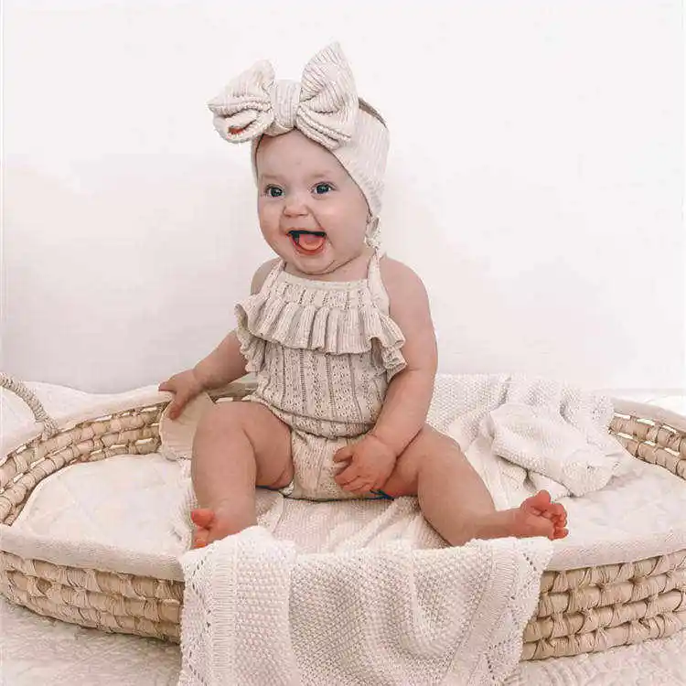 Custom high quality fashion knitting Organic cotton newborn baby Infant short sleeve zipper toddler rompers clothing