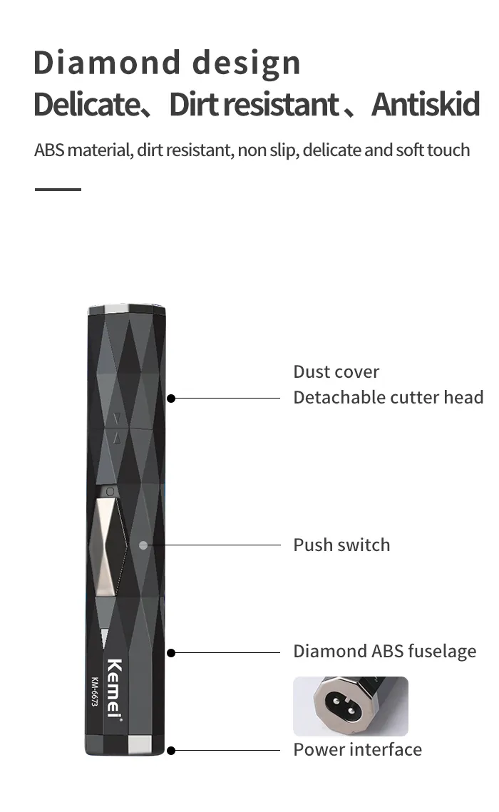 kemei km-6673 eletric small black body functions 2in 1 mens facial shaver nose trimmer