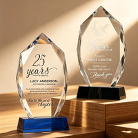 Trophée en cristal de verre facetté transparent gravé au laser personnalisé HBL avec base pour prix d'honneur d'entreprise