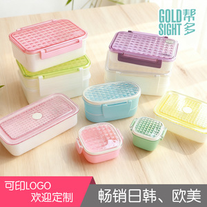 Plastic <b>Lunch</b> <b>Boxes</b> Bento <b>Boxes</b> Childrens Microwave Safe Rectangle Solid Color Lid Summer 2021 - Product Image 4