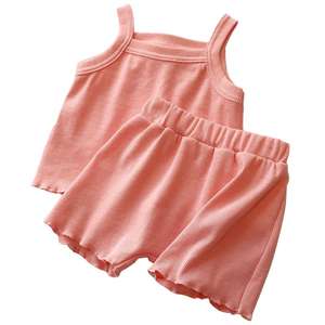 Tenues d'été 2022 pour enfants, ensemble short et débardeur uni sans manches, vêtements de boutique pour filles, ensembles courts pour petites filles - Product Image 5