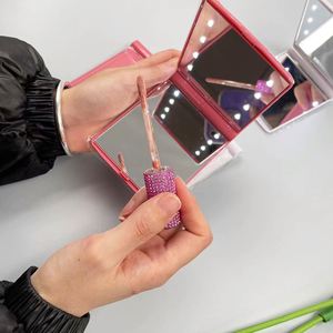 Travel Mirror <b>Mini</b> <b>Hand</b> LED Light Cosmetic Pocket Makeup Mirror Make up Bag With Mirror and Light - Product Image 3