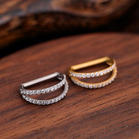 Anneau de nez articulé en titane F136 G23, demi-anneau en forme de D, 16G, zircon rond, bijoux de piercing pour femmes, tragus, cartilage, daith