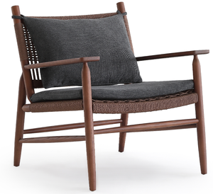 Fauteuil d'appoint VB Mid-Century Modern en bois de frêne avec assise en corde tressée, coussin en mousse haute résilience et revêtement en tissu pour la maison - Product Image 5