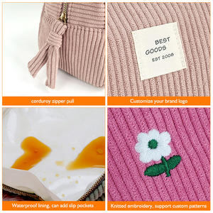 <span class=keywords><strong>Borsa</strong></span> in Velluto a Coste con Logo Personalizzato, Motivi Floreali Ricamati, Pochette per Cosmetici, <span class=keywords><strong>Organizer</strong></span> Multicolore per Donne - Product Image 3