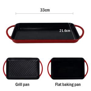 Rectangle Non-Stick <strong>Grill</strong> <strong>Pan</strong> 13 Inch Enameled Cast Iron Baking Dish with Handle - Product Image 2