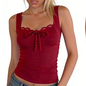 Top Corto sin Mangas con Encaje para Mujer - Top Casual Ajustado con Lazo Delantero, Estilo Chaleco - Product Image 3