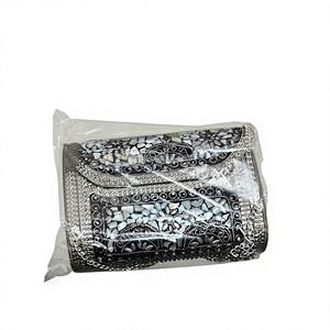Glamorous MOP Shell Evening Clutch <b>Bag</b> with Removable Metal Chain and Luxury Designer Inlay - Product Image 1