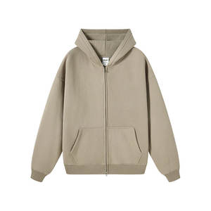 2025 hiver lourd sweat à capuche zippé uni blanc coton Polyester mélange 345GSM hommes surdimensionné fermeture éclair à capuche pour hommes - Product Image 2