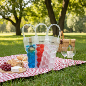 Borsa portatile eco-friendly in plastica per vino con stampa alla moda resistente semplice per picnic all'aperto lattine per manici di conservazione degli alimenti - Product Image 3