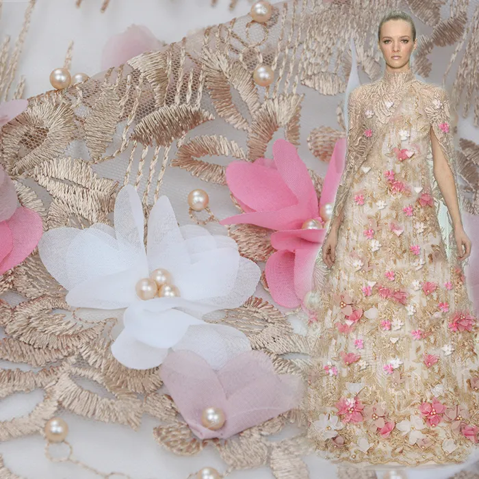 Свадебное платье с вышивкой, кружевная занавеска, ткань, 3D цветок, тюль, вышивка бисером, кружевная ткань, тюль, нашивка