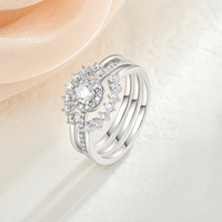 Ensemble de 3 bagues de luxe en argent sterling 925, couleur D, moissanite VVS1, halo empilable, bijoux fins pour femmes