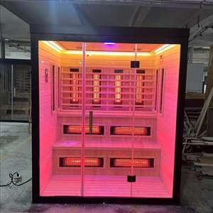 Sauna de esquina eléctrica moderna para interiores, Spa, baja intensidad, cerámica infrarroja para 2-3 personas, diseño de cicuta canadiense de madera maciza - Product Image 4