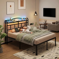Professionelles Top-Bewertetes Doppelbett mit Eisenrahmen USB Typ C Anpassbares LED-Kopfteil Ladestation Geräuschlos Hochbelastbar