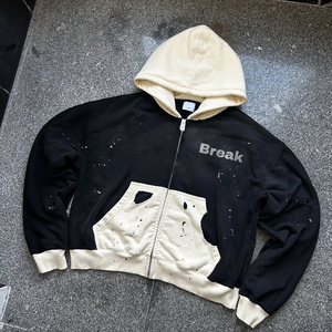 Sweat à capuche streetwear personnalisé 420 g/m², fermeture éclair, 100 % coton, effet délavé à l'acide, peinture éclaboussée, effet délavé au soleil - Product Image 3