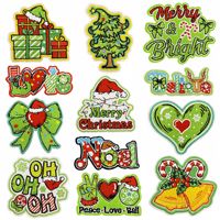 Patchs brodés thermocollants de Noël en gros, appliques sapin de Noël, nœud cadeau, cloche et slogan pour vêtements, sacs et décoration DIY