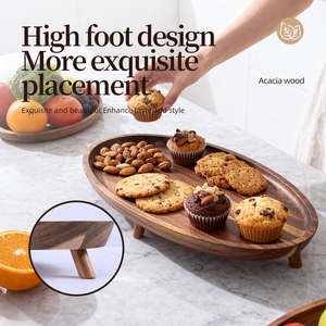 アカシア木製サービングトレイ脚付き多目的ディスプレイ台座ライザーボード石鹸香水キャンドルスポンジバスルームキッチン - Product Image 2