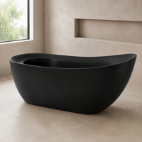 Baignoire autoportante moderne de luxe en acrylique noir, style hôtel, pour salle de bain