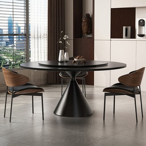 <span class=keywords><strong>Tavolo</strong></span> da Pranzo Rotondo Minimalista Italiano in Metallo <span class=keywords><strong>Nero</strong></span> Puro con Piano Girevole, Resistente alle Alte Temperature, Elegante e Lussuoso per la Casa - Product Image 2