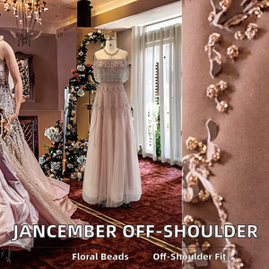 Robe de soirée élégante pour femme SZ061, style Dubaï, épaules dénudées, coupe trapèze, longueur ras du sol, en organza, ornée de perles, antistatique - Product Image 2