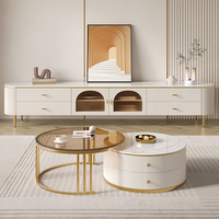 Meuble TV moderne de luxe 2026 en bois et marbre avec tiroirs extensibles, design flottant blanc pour salon, chambre, appartement, entrée
