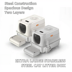 Bac à litière pour chat en acier inoxydable à double couche, grand, inodore, facile à nettoyer, accessoires de litière pour chat de qualité supérieure - Product Image 4