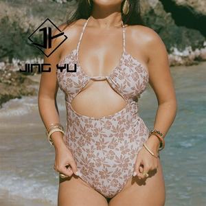 Maillot de bain une pièce personnalisé avec logo de designer, imprimé plage, bretelles creuses, OEM, nylon recyclé - Product Image 1