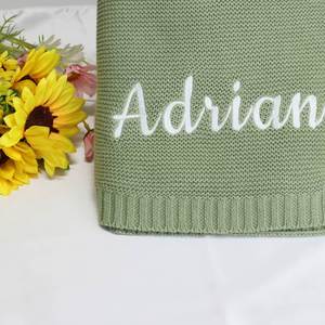 Embroidered Names Custom Letter Designs <b>Child</b>-Proof Baby Stroller <b>Blankets</b> Newborn Gifts Soft Breathable Cotton Knit Promotional - Product Image 5