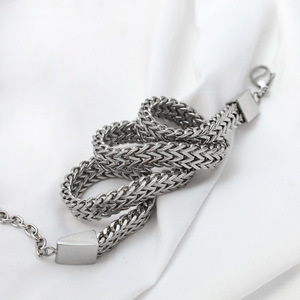 Stainless Steel Double Row Chain Bracelet Geometric Design Men's Hip Hop Jewelry Gift - Product Image 3