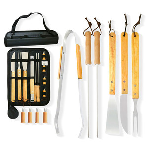 <b>BBQ</b> <b>Tools</b> Bamboo Box 5-Piece Set, Baking Pan, Stainless Steel Barbecue <b>Tools</b>, Knife, Fork, Spatula, Skewer Clips, Oxford Cloth - Product Image 1