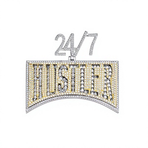 Pendentif Lettre HUSTLER 24/7 Hip Hop Iced Out Zircon Moissanite en Argent 925 pour Collier - Product Image 1