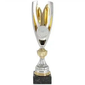 Coppa Sportiva Bicolore Argento e Oro con Base in Marmo Nero - Product Image 1