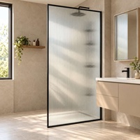 Porte de douche en verre trempé cannelé avec cadre en aluminium noir moderne