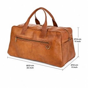 Wholesale Soft Genuine Leather Weekender <b>Bag</b> <b>Tan</b> Duffel Holdall with Zip Pockets Shoulder Strap for Travel - Product Image 4