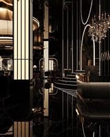Conception de kiosque de bar de luxe tout-en-un, comptoir en marbre vert en forme de U, vitrine à pâtisserie intégrée, étagère de présentation, personnalisation 3D gratuite, OEM ODM