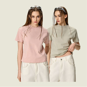تي شيرت نسائي قصير قطن 100% سادة مطبوع حسب الطلب للمصنع، بلوزات نسائية صيفية وردية، تيشيرتات قصيرة للبنات على طراز الهيب هوب - Product Image 2
