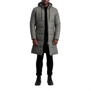 Manteau long à capuche pour homme, épais, matelassé, fermeture éclair sur le devant, gris, coupe classique - Product Image 3