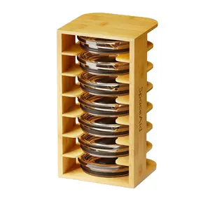 Bamboo glass cup lid water and bottle lid organizer cup mini lid organizer cabinet for coffee storage rack with 7 layers