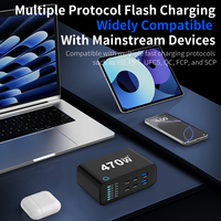 Chargeur de bureau GaN 470W PD 3.1 multi-ports USB C PD, station de charge rapide avec interrupteur d'alimentation pour ordinateur portable, iPhone, MacBook